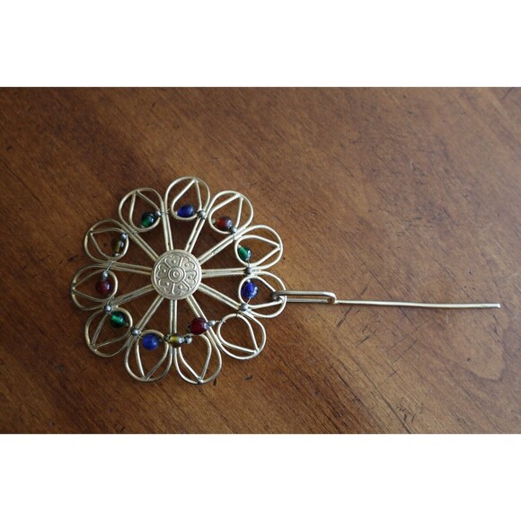 Vintage Gold Tone Ponytail Cage Barette Hair Clip Slide Pin Metal Large 4" Dia. - Picture 1 of 10